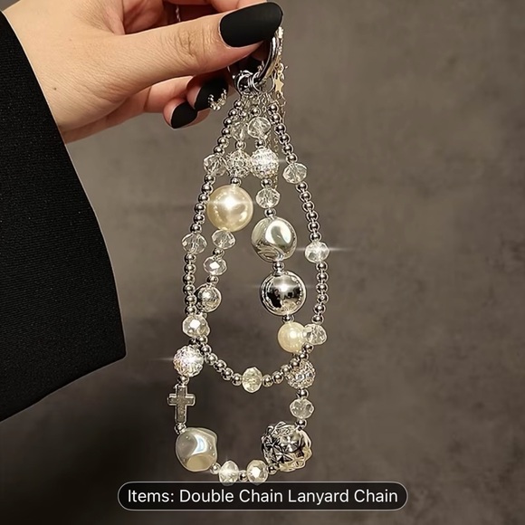 Silver Glitter Phone Charm with Chain - Picture 7 of 8